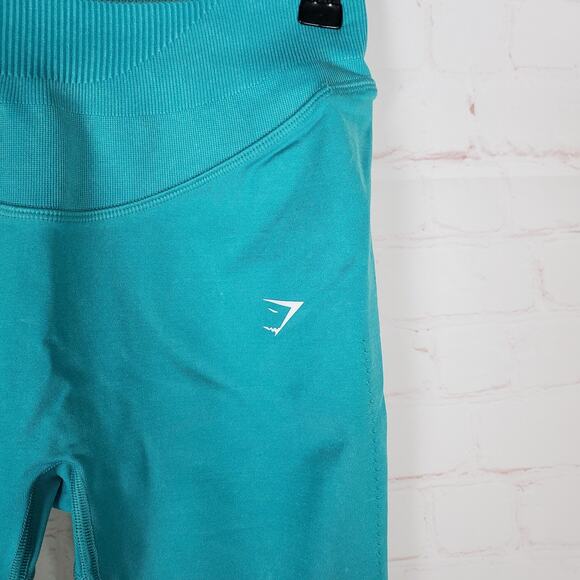 Gymshark Leggings Womens M Capri Blue Acid Wash Sweat Seamless Washed Gym - Picture 5 of 15